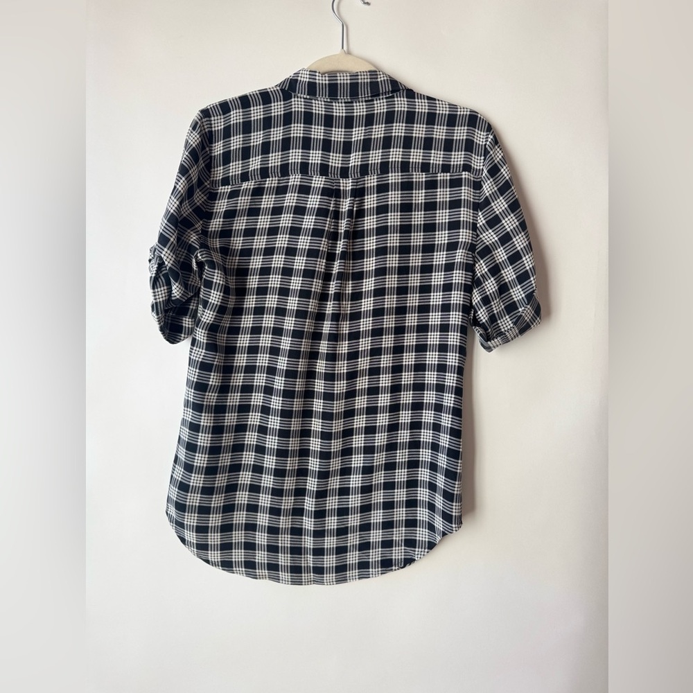Equipment gingham small rolled cuffs short sleeve black white silk shirt - Picture 2 of 8